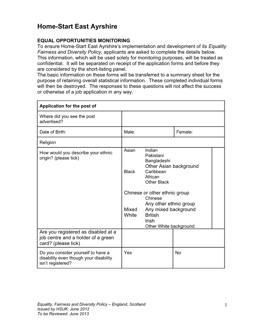 37140 Equal Opportunities Form And Policy