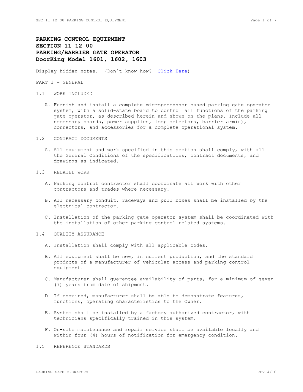 SEC 11 12 00 PARKING CONTROL EQUIPMENT Page 7 of 8