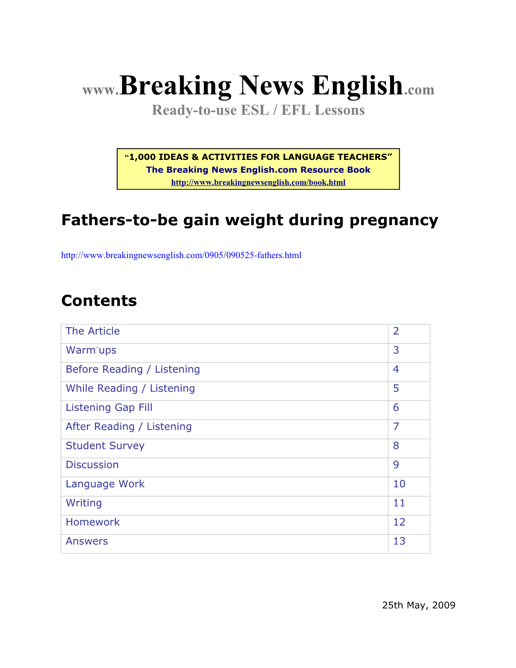 ESL Lesson: Fathers-To-Be Gain Weight During Pregnancy