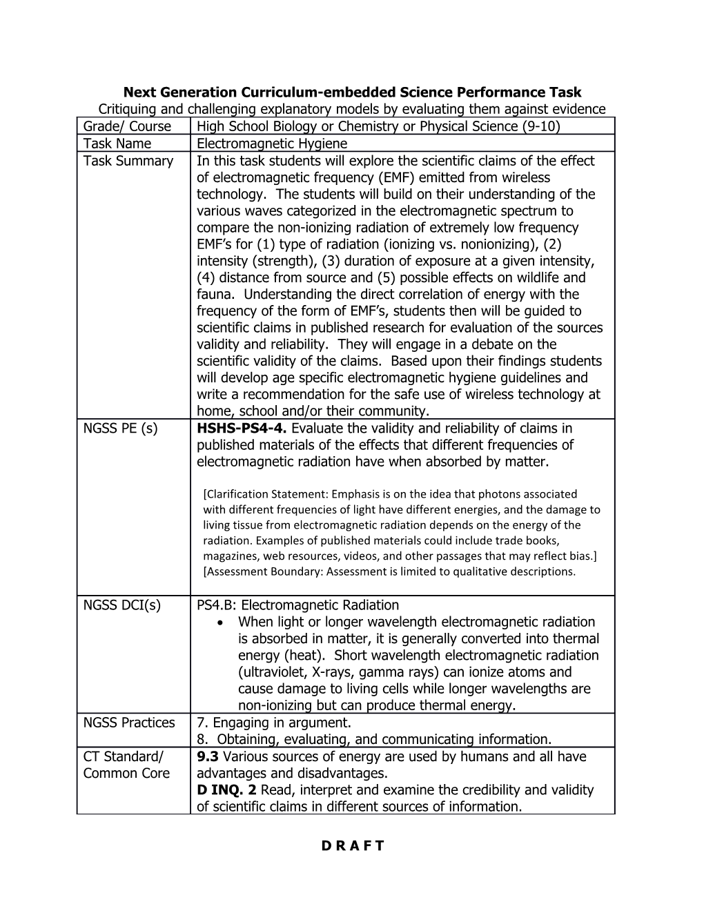 Next Generation Curriculum-Embedded Science Performance Task