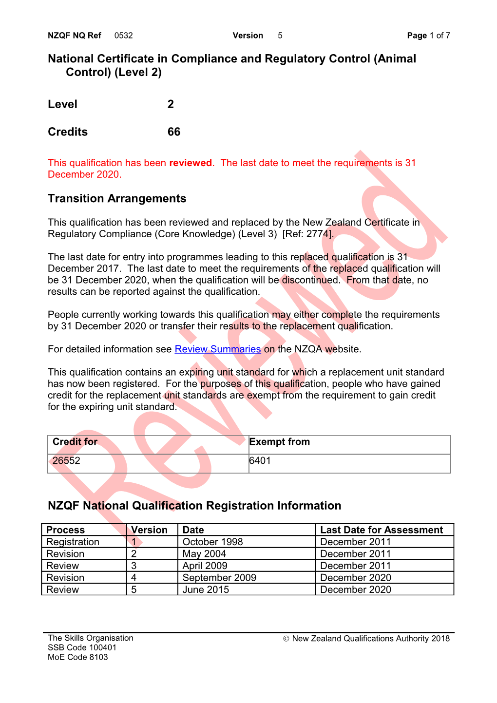 0532 National Certificate in Compliance and Regulatory Control (Animal Control) (Level 2)