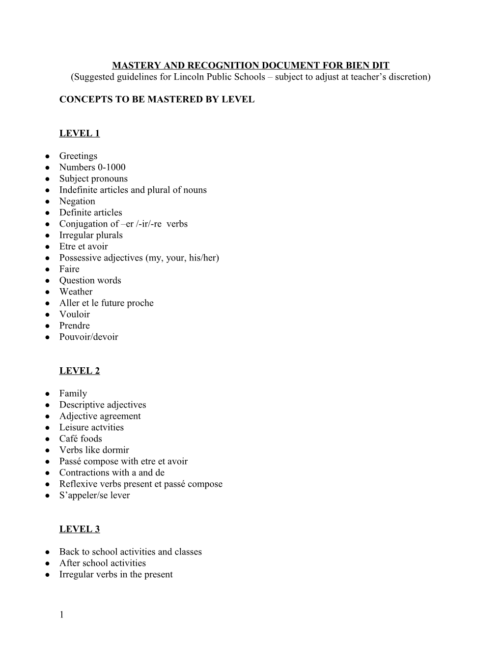 French Curriculum Pacing