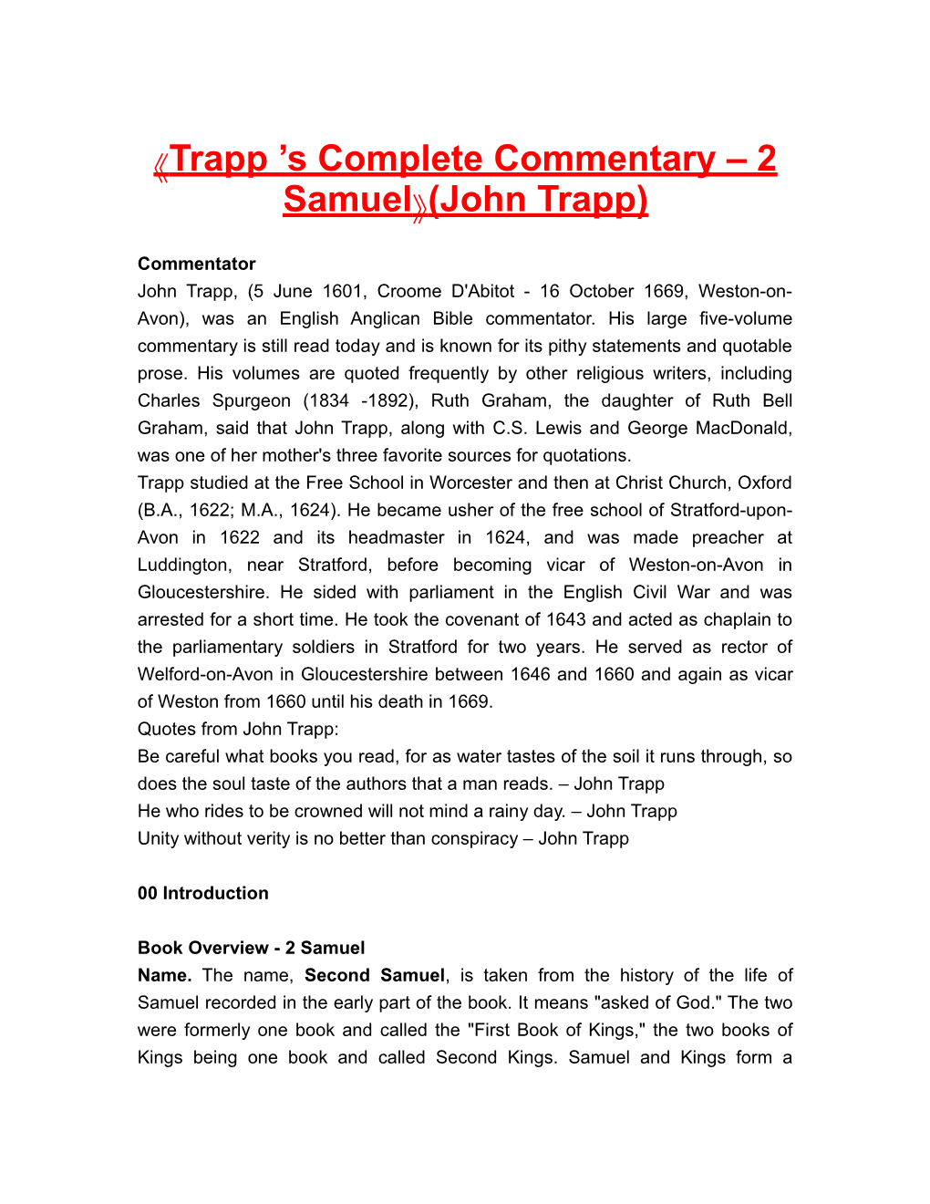Trapp S Complete Commentary 2 Samuel (John Trapp)