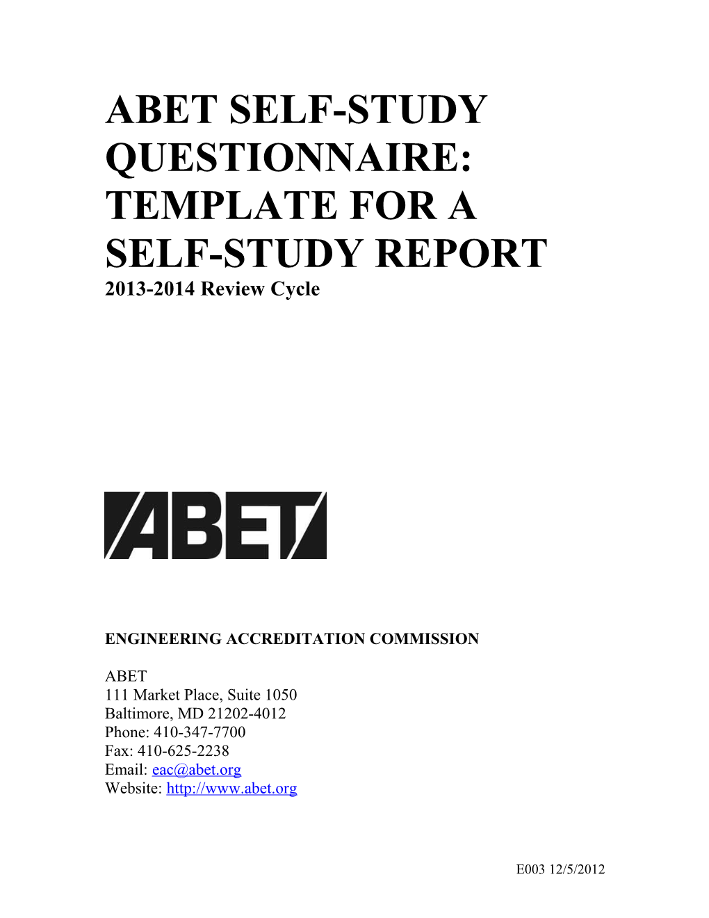 2011-2012 ABET Self-Study Questionnaire for Engineering