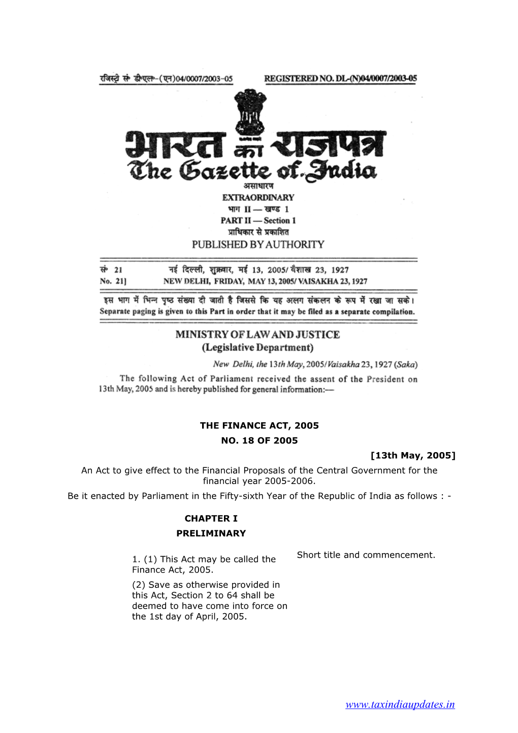 Be It Enacted by Parliament in the Fifty-Sixth Year of the Republic of India As Follows :