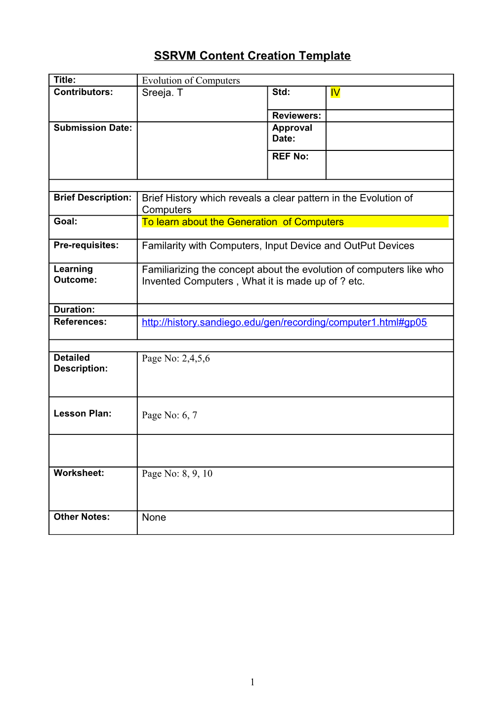 SSRVM Content Creation Template