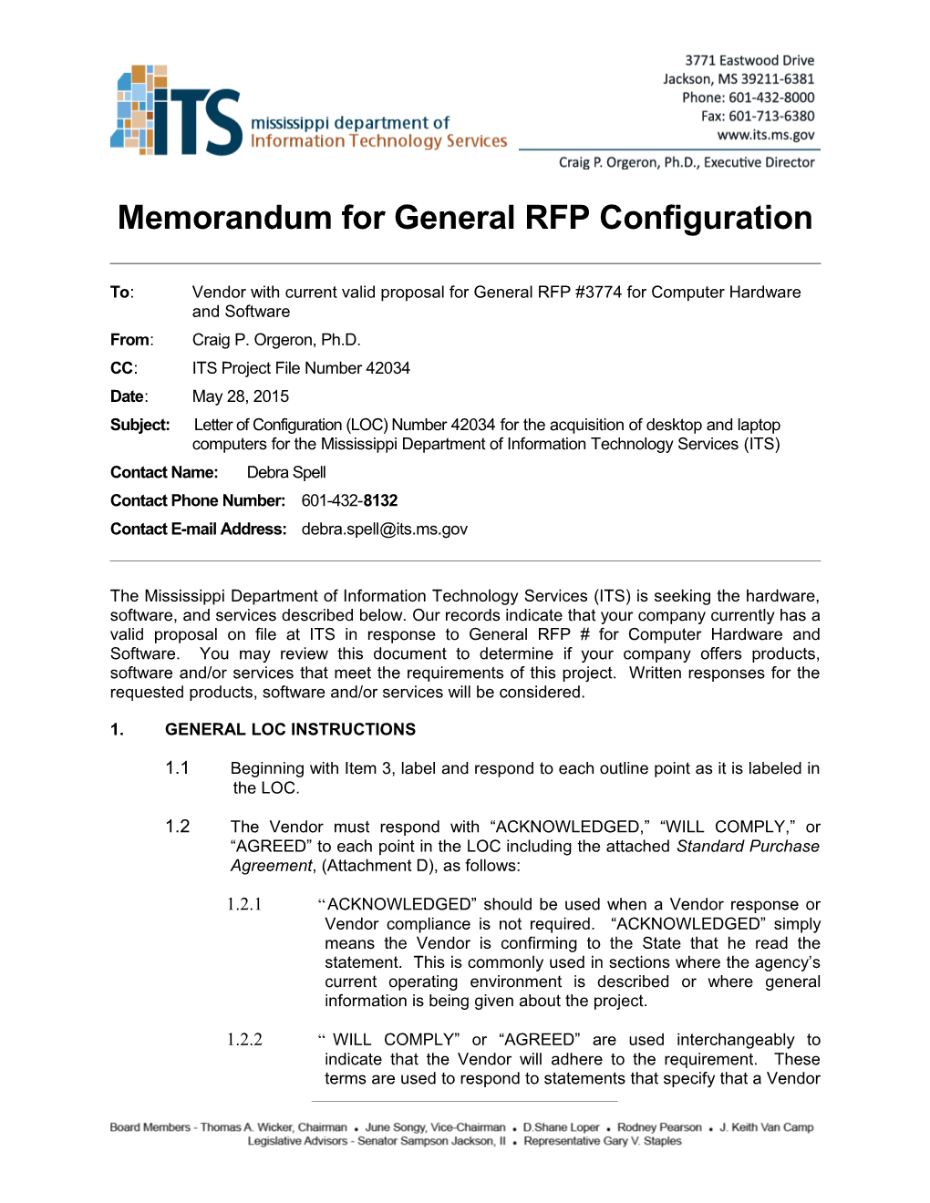 Memorandum for General RFP Configuration s4