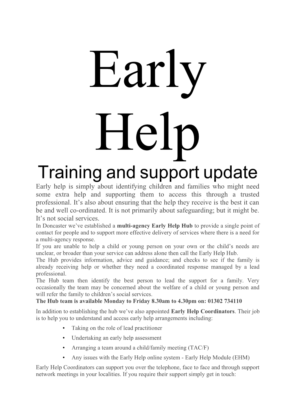 Training and Support Update