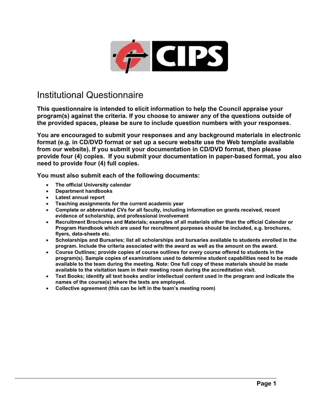 CIPS - Professionalism: Information Systems Accreditation Questionnaire