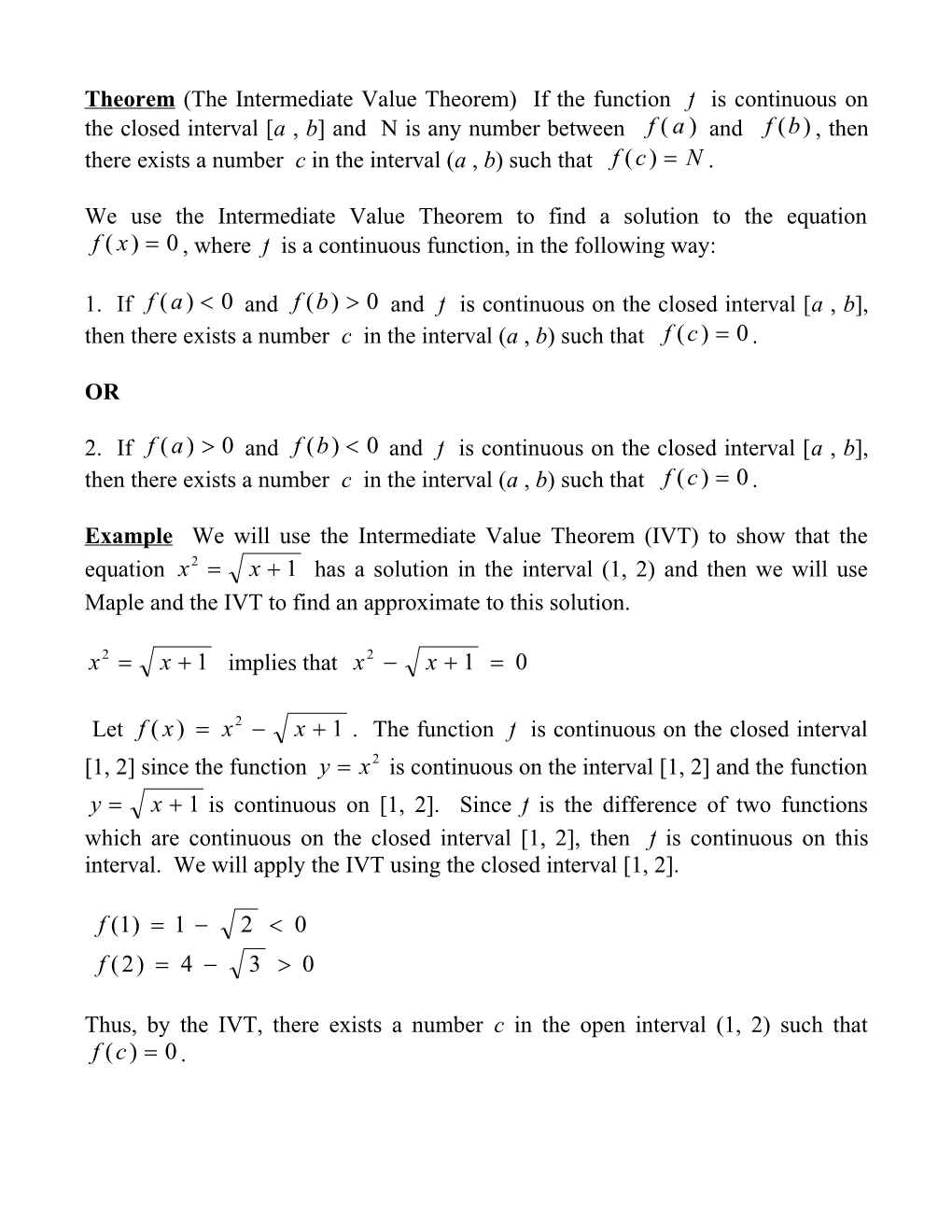 Activity 4 the Intermediate Value Theorem