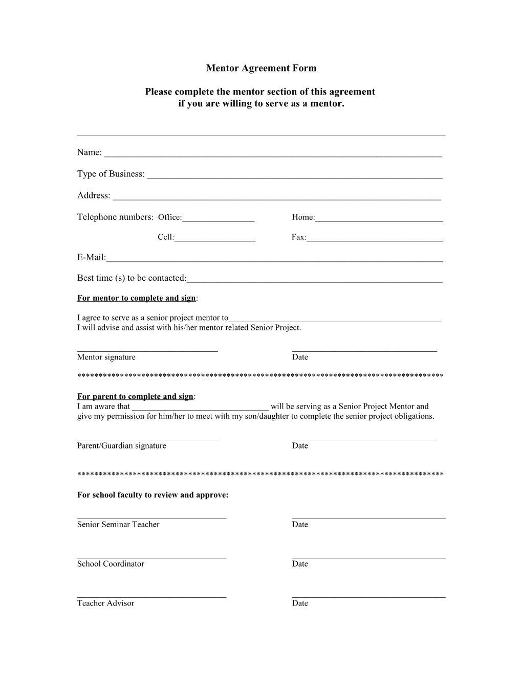 Mentor Guidelines and Confirmation Form