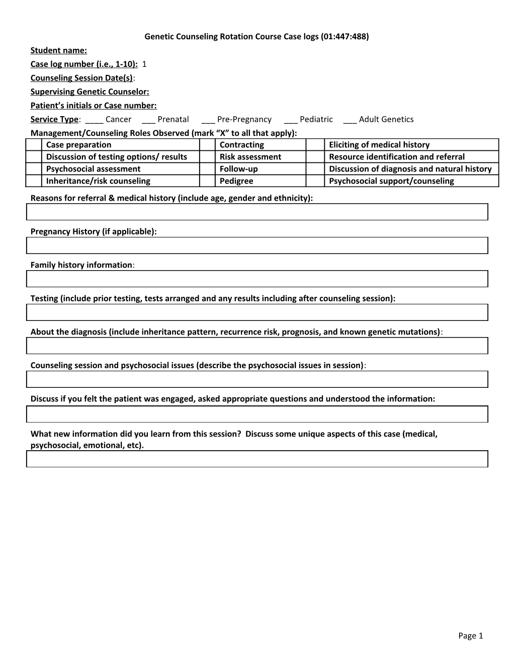 Genetic Counseling Rotation Course Case Logs (01:447:488)