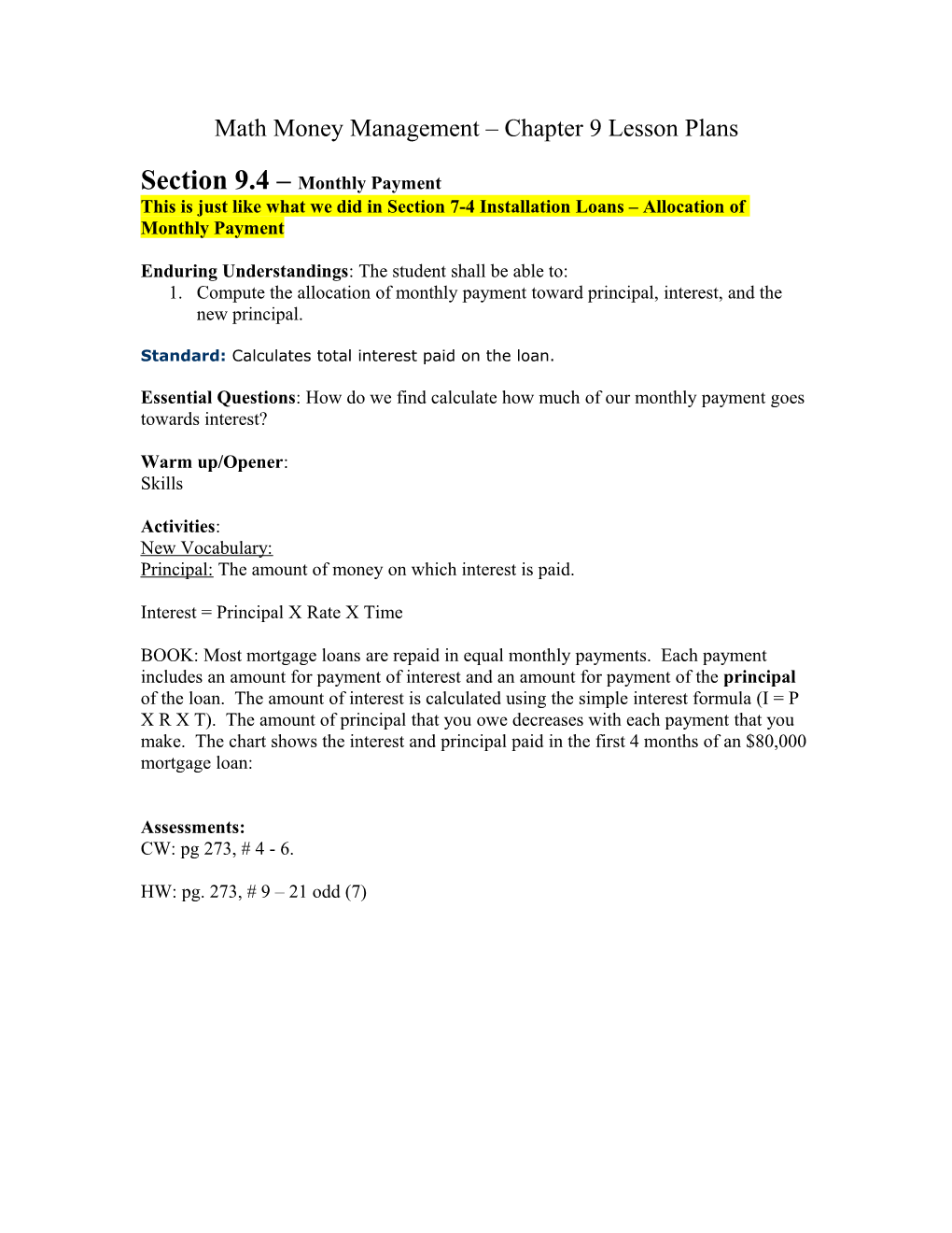 Algebra II Chapter 2 Lesson Plans