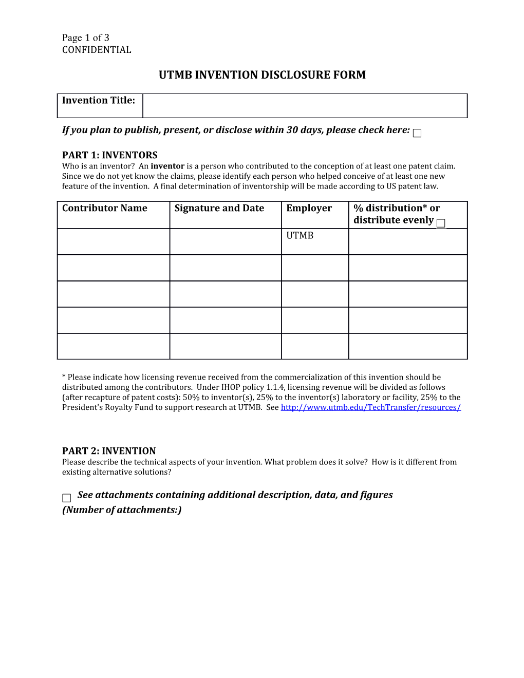 Utmb Invention Disclosure Form