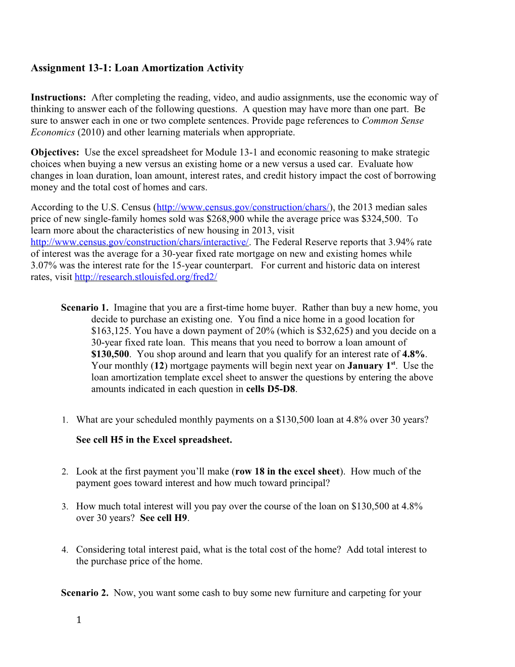 Assignment 13-1: Loan Amortization Activity