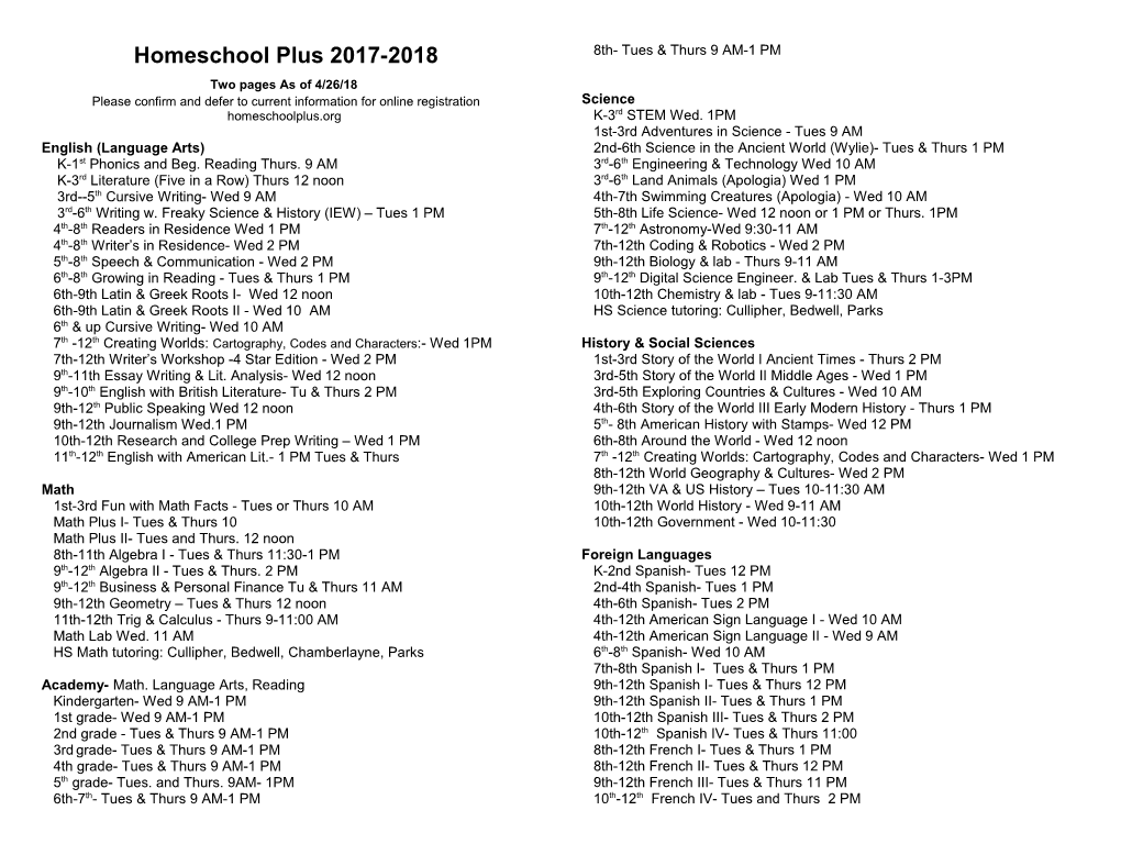 Homeschool Plus 2017-2018