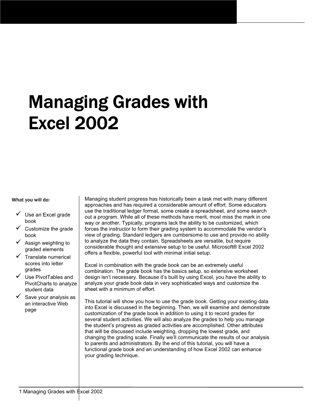 Managing Grades with Excel2002