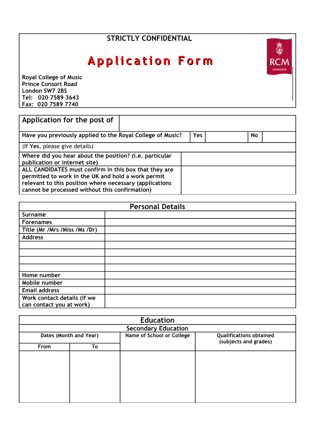 Rcm Equal Opportunities Monitoring Form