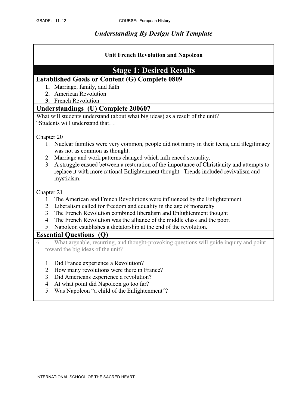 Understanding by Design 1-Page Template