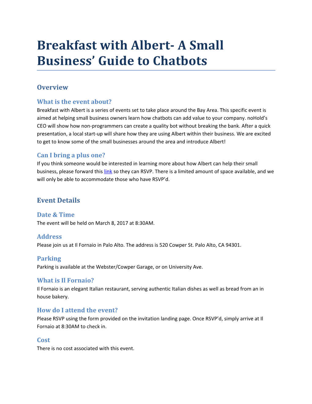 Breakfast with Albert- a Small Business Guide to Chatbots