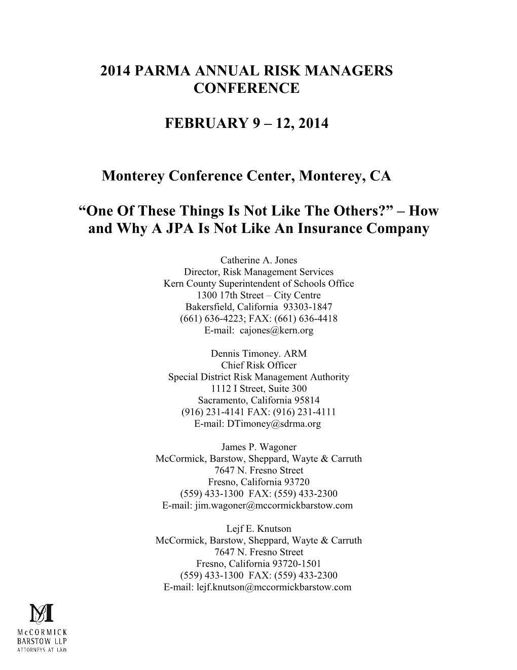 2014 Parma Annual Risk Managers Conference