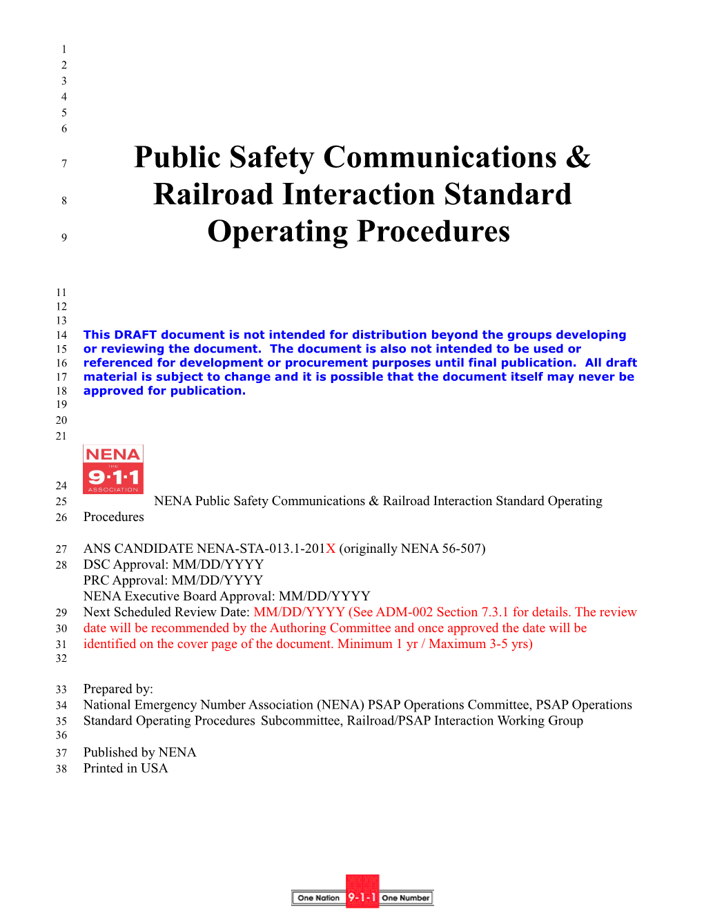 NENA Public Safety Communications & Railroad Interaction Standard Operating Procedures