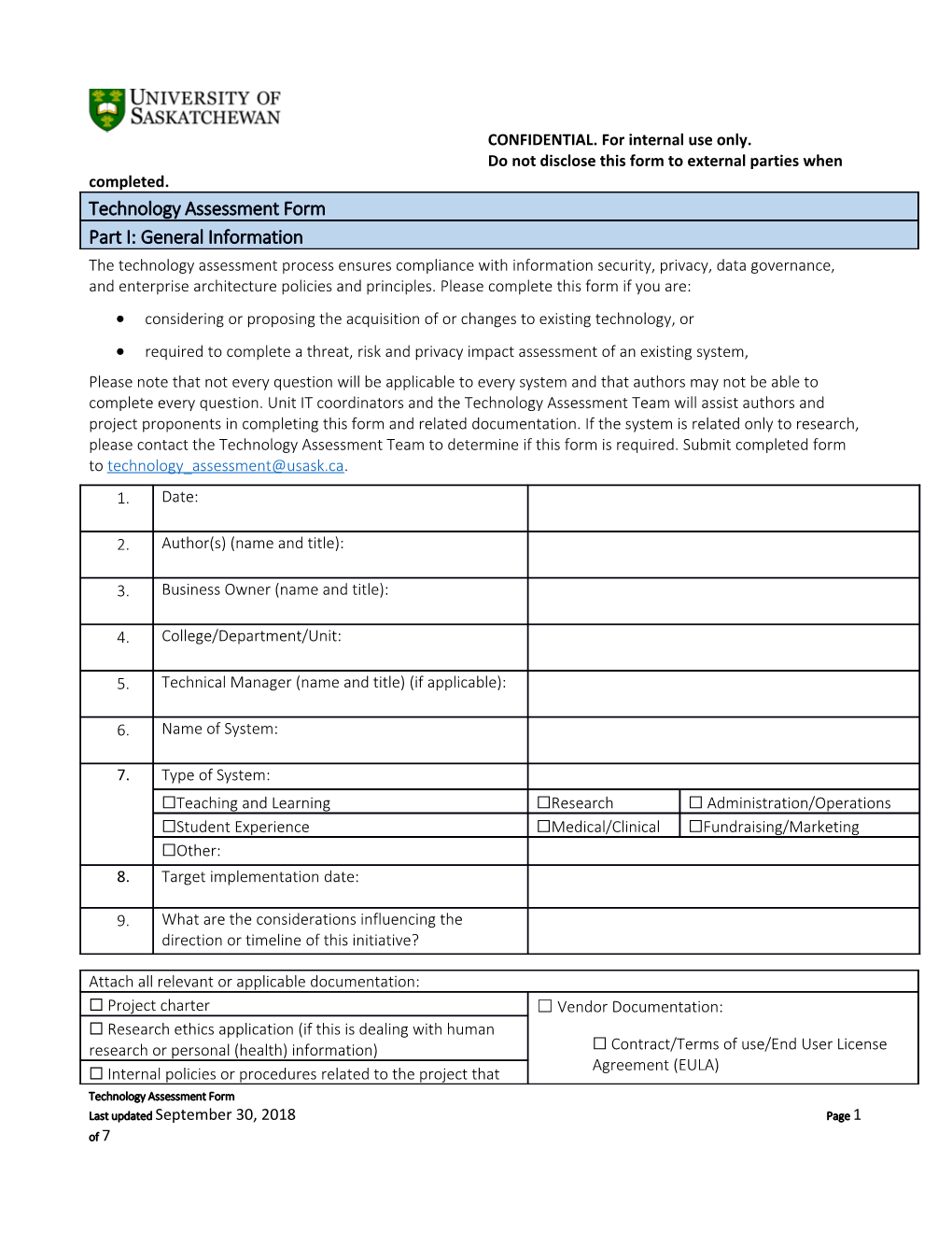 Technology Assessment Form