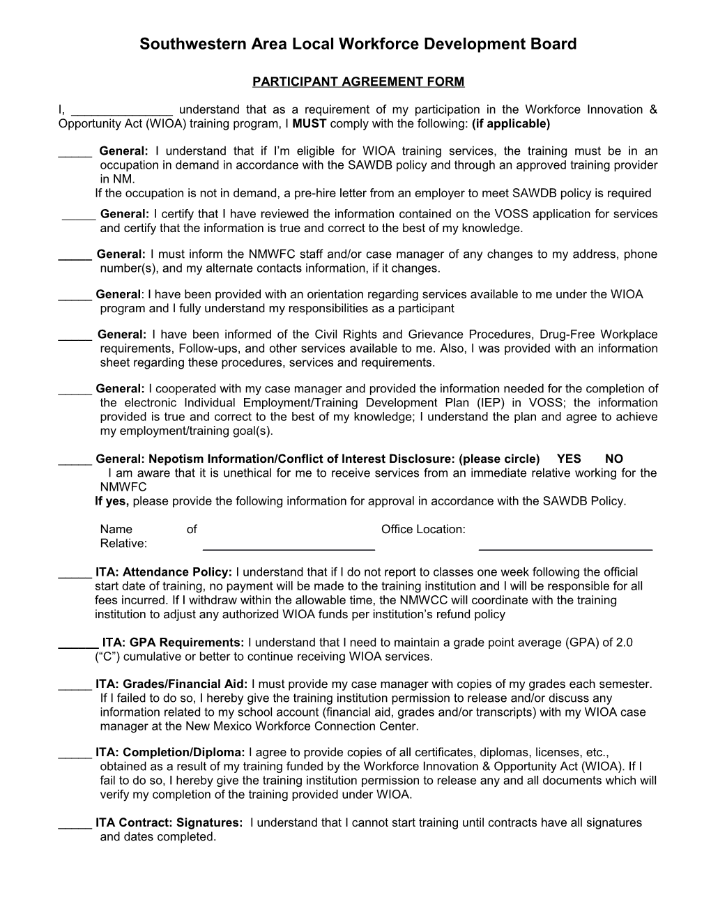 Southwestern Area Local Workforce Development Board