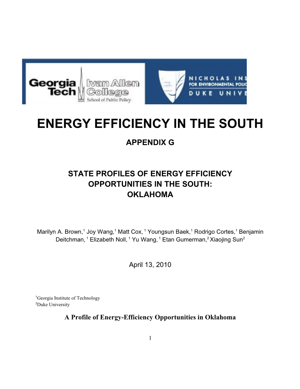 Energy Efficiency in the South