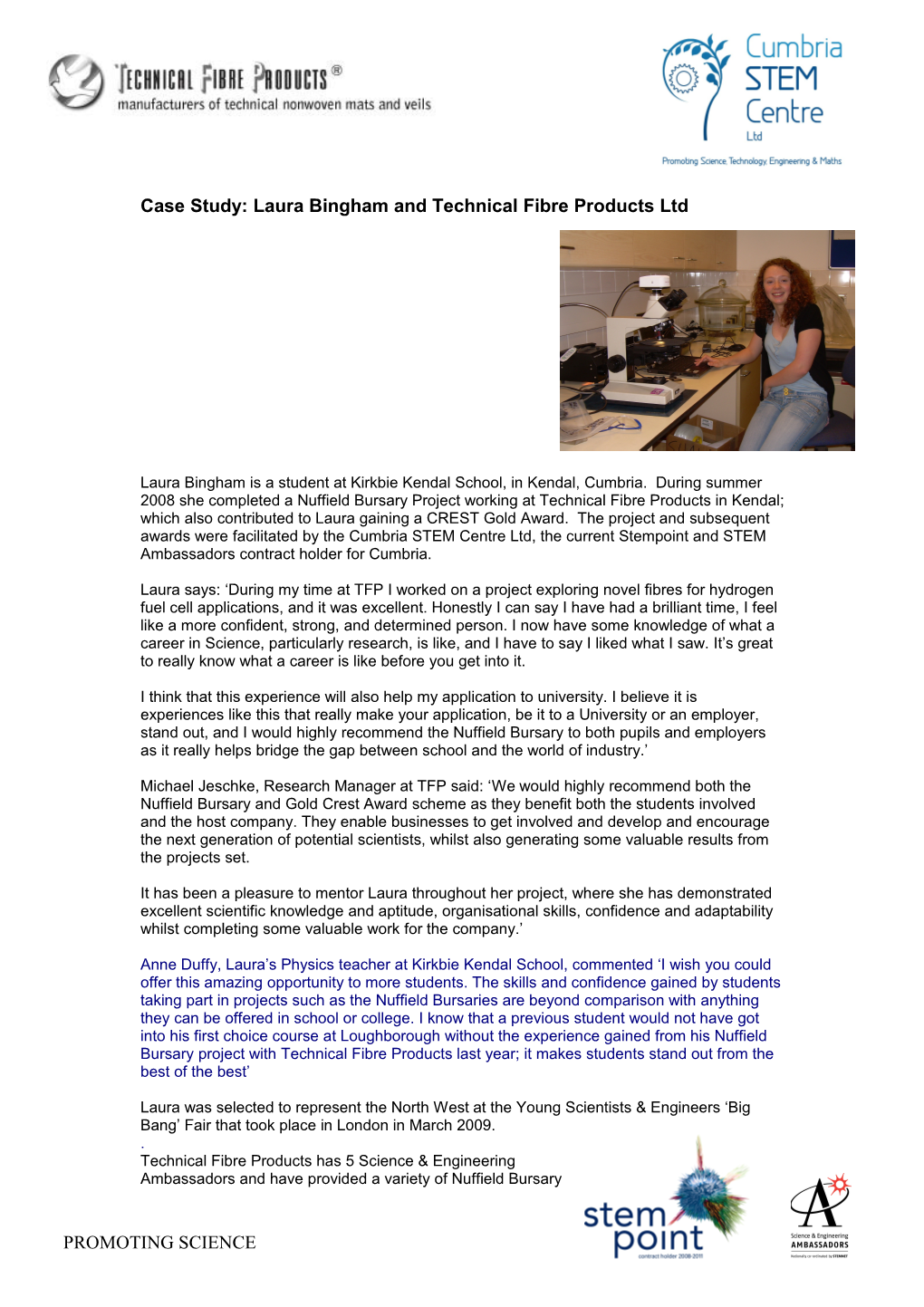 Case Study: Laura Bingham and Technical Fibre Products Ltd