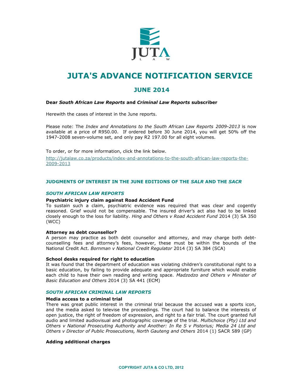 Juta's Advance Notification Service s6