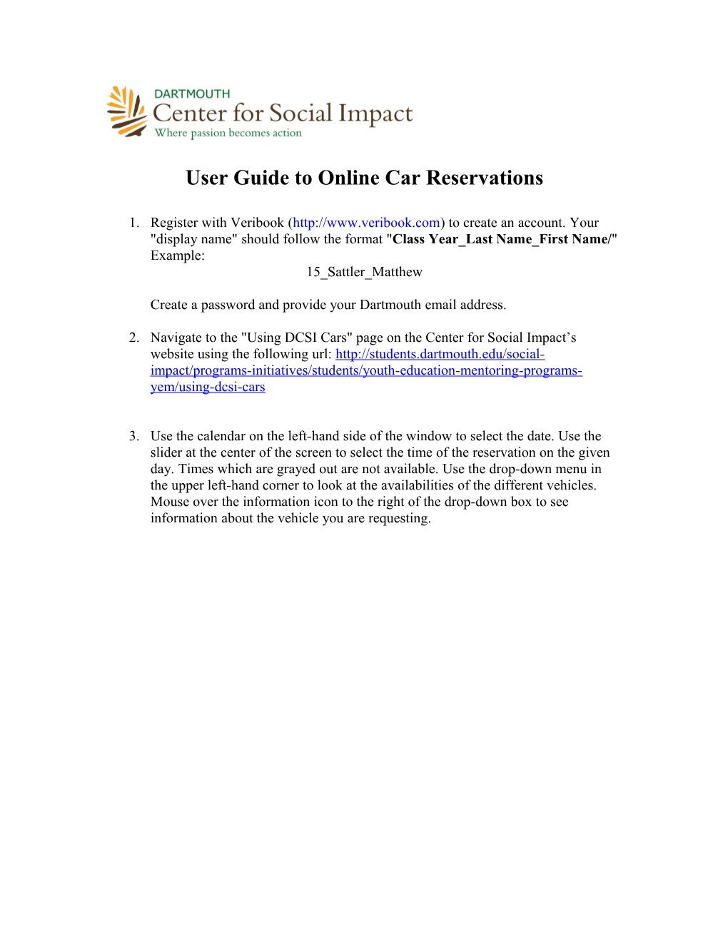 User Guide to Online Car Reservations