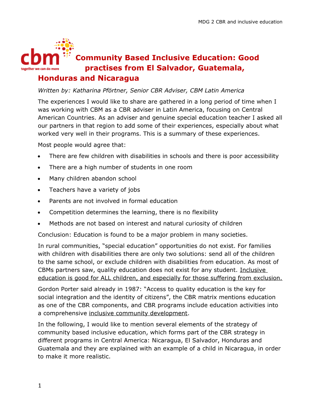 MDG 2 CBR and Inclusive Education