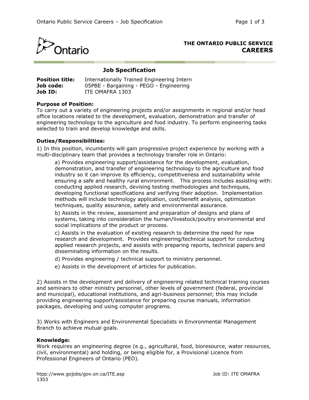 Ontario Public Service Careers Job Specification Page 1 of 2