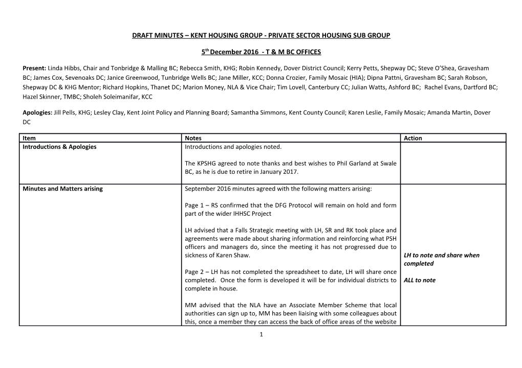 Draft Minutes Kent Housing Group - Private Sector Housing Sub Group