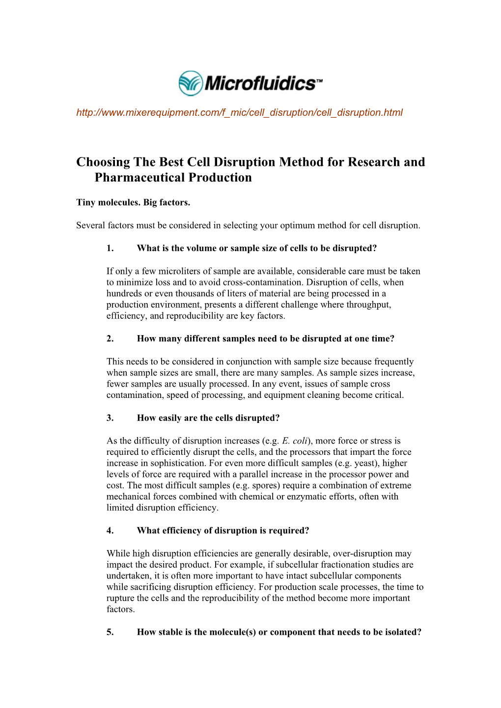 Choosing the Best Cell Disruption Method for Research and Pharmaceutical Production