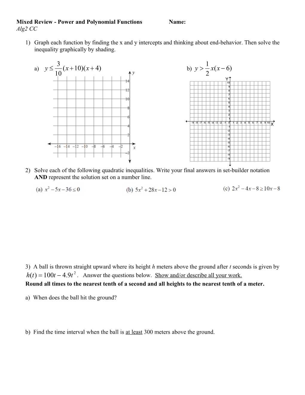 Completing the Square Warm Ups