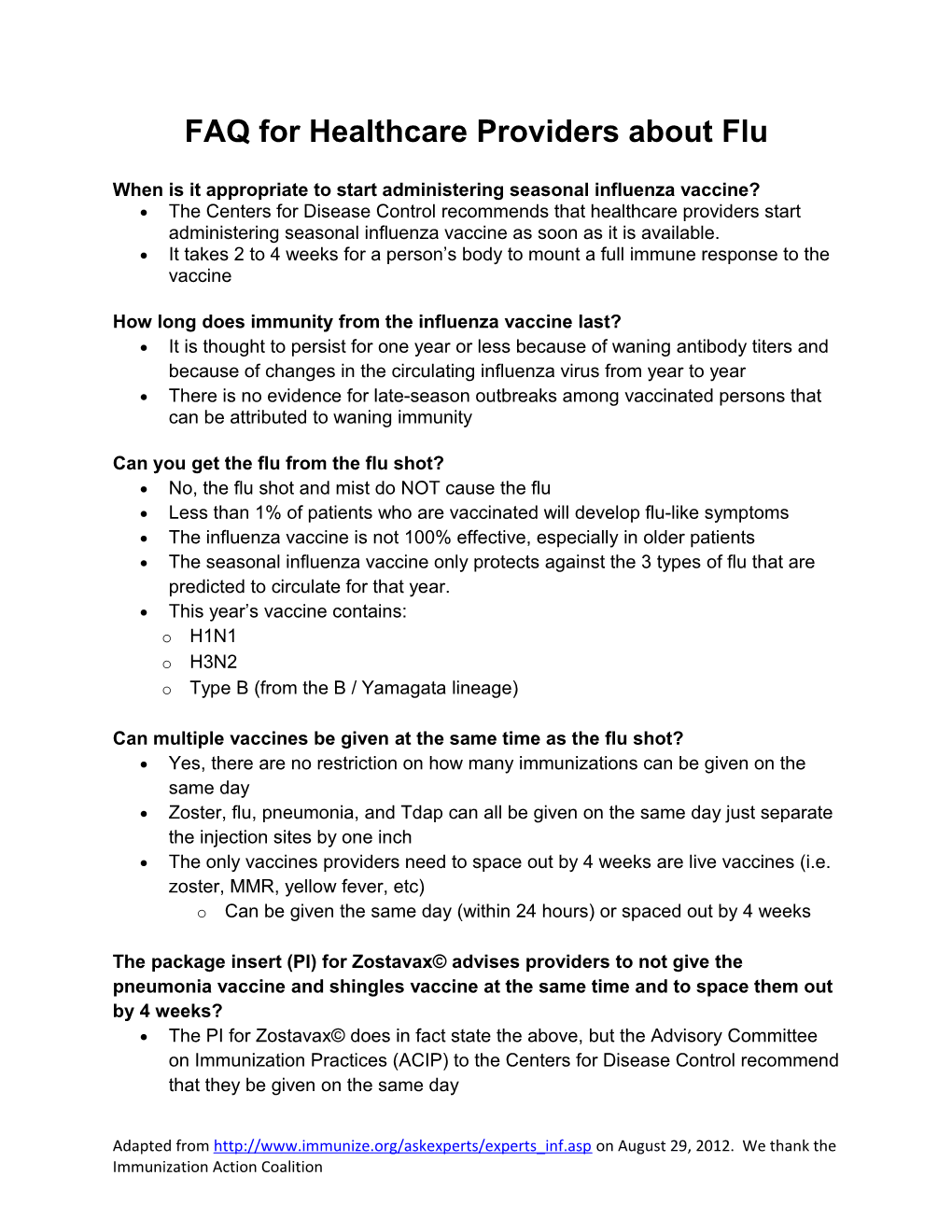 FAQ for Healthcare Providers About Flu