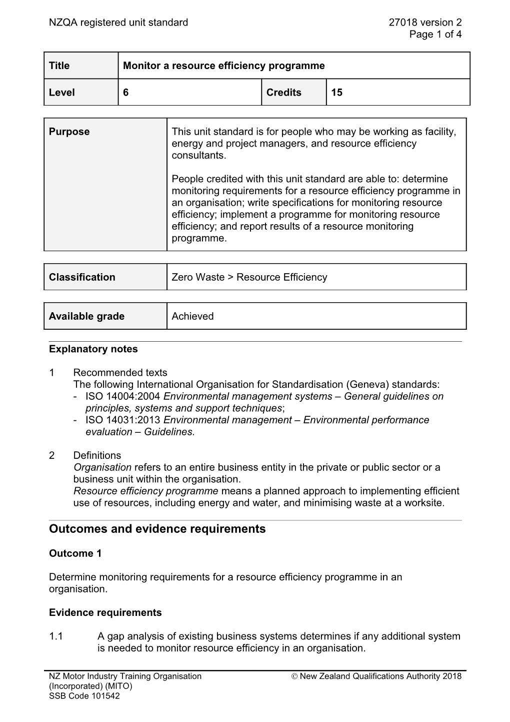 27018 Monitor a Resource Efficiency Programme