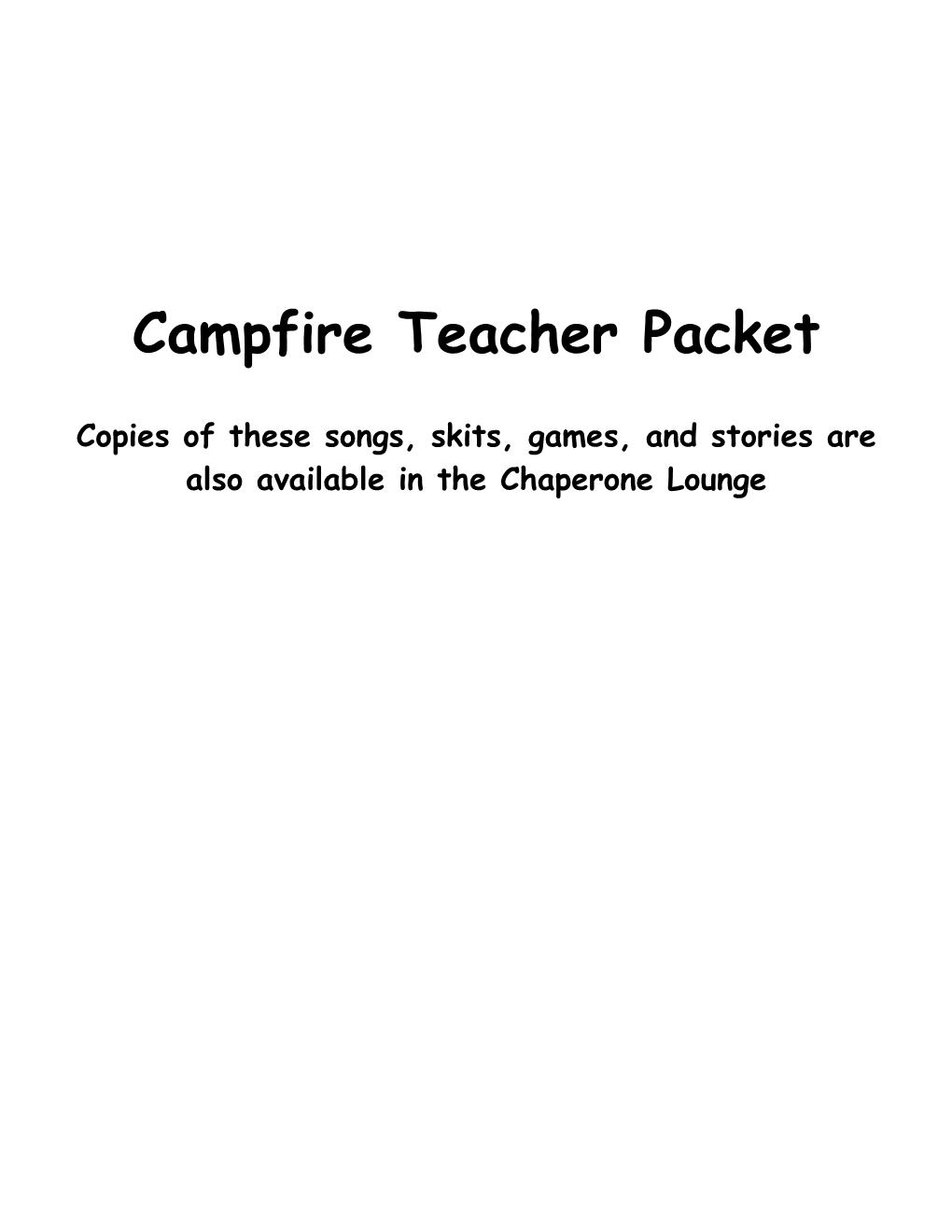 Campfire Teacher Packet