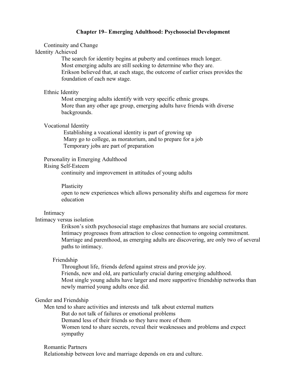 Chapter 19 Emerging Adulthood: Psychosocial Development