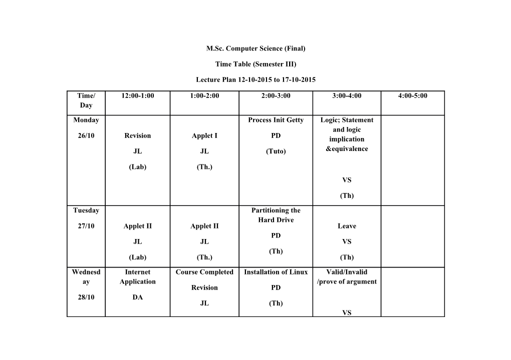 Time Table (Semester III)