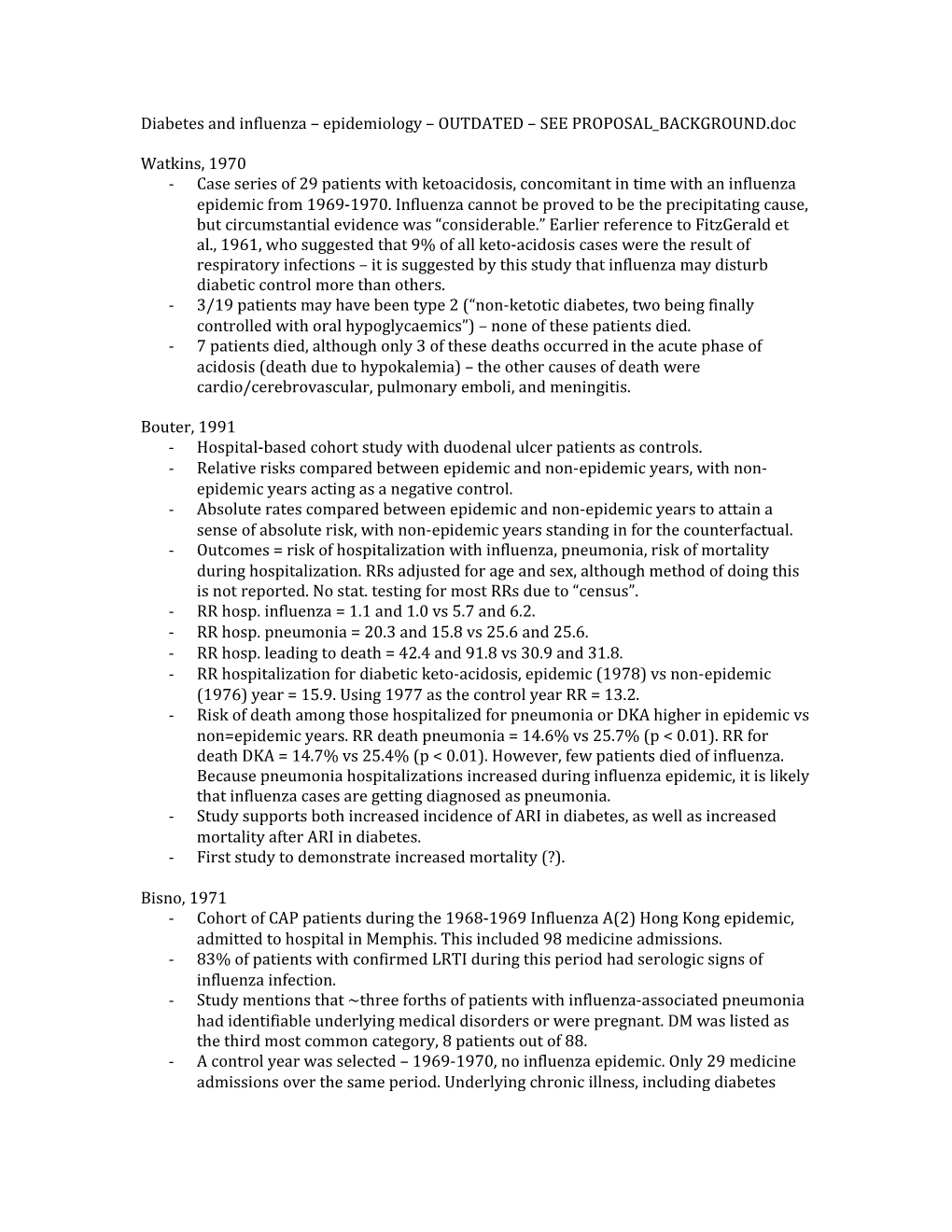 Diabetes and Influenza Epidemiology OUTDATED SEE PROPOSAL BACKGROUND