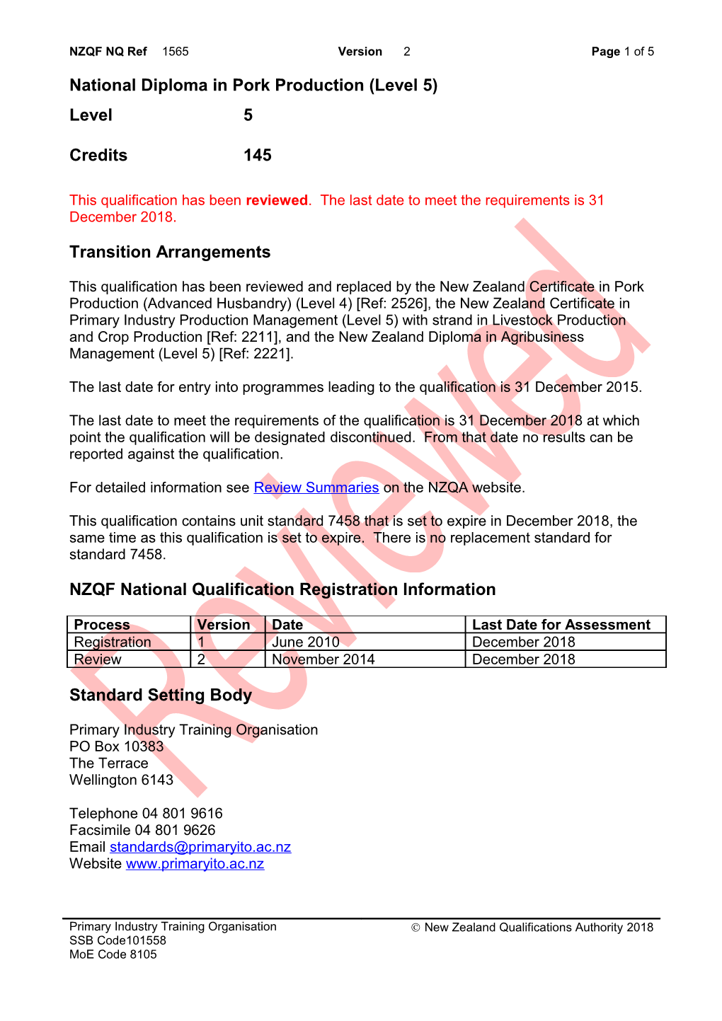 1565 National Diploma in Pork Production (Level 5)