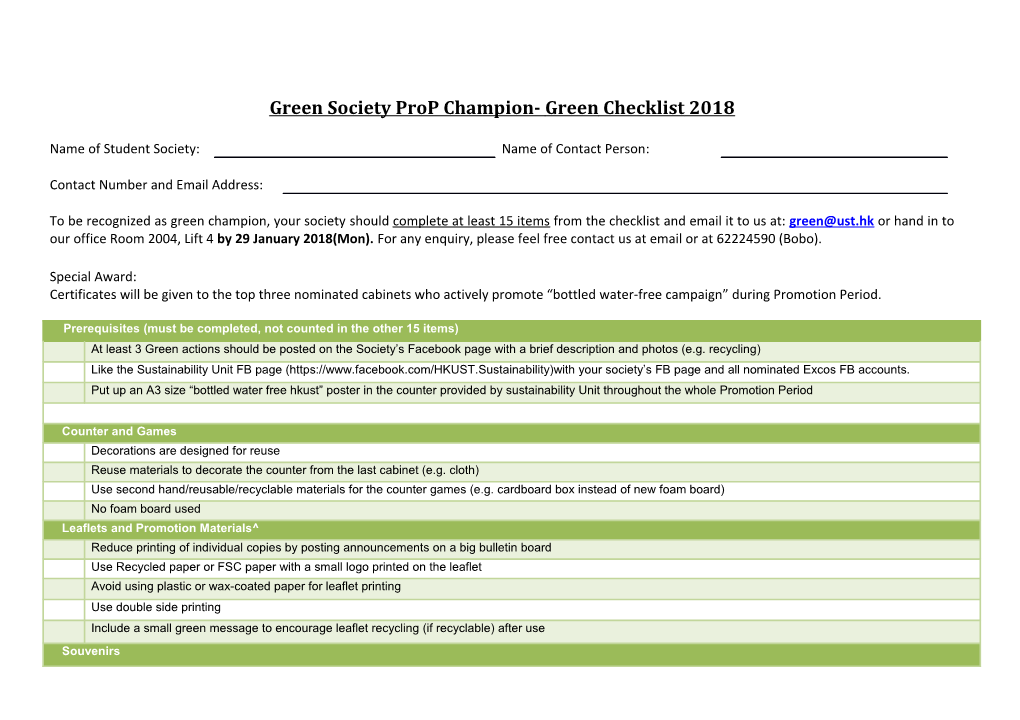 Green Society Propchampion- Green Checklist 2018