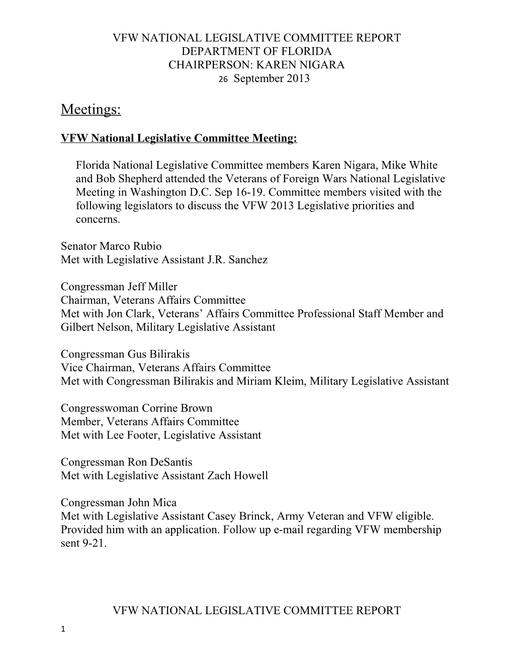 Vfw National Legislative Committee Report