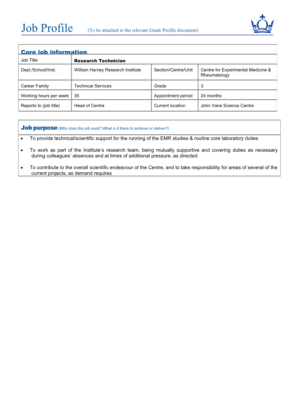 Job Profile (To Be Attached to the Relevant Grade Profile Document) s1