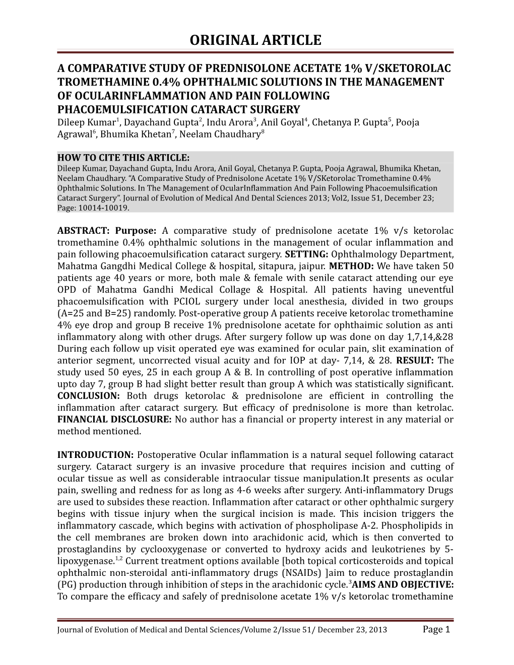 A Comparative Study of Prednisolone Acetate 1% V/Sketorolac