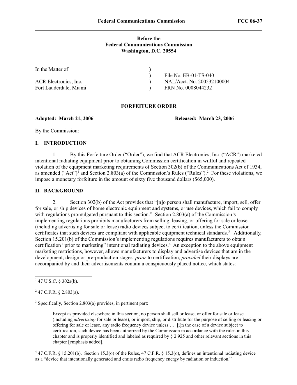 Federal Communications Commission FCC 06-37