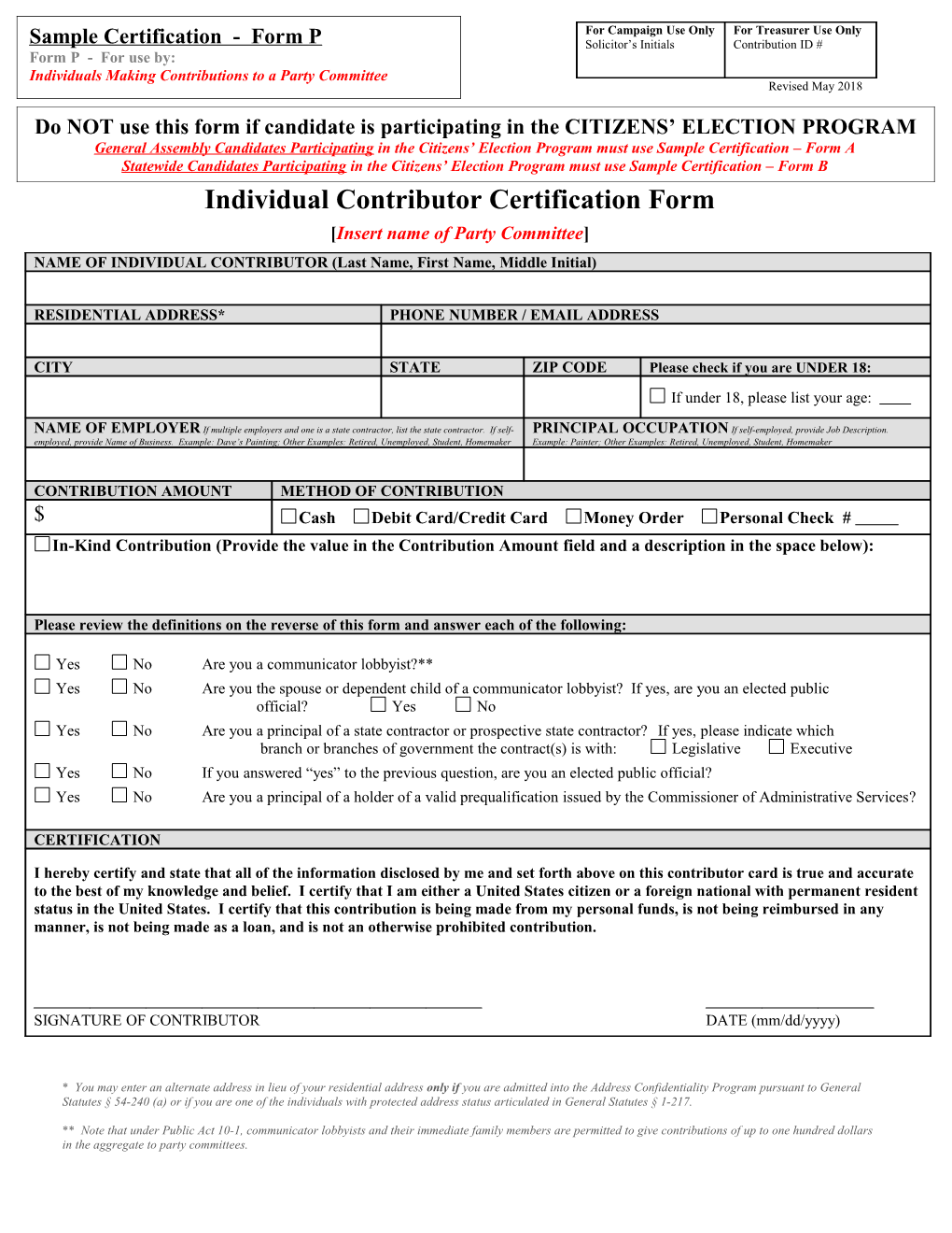Suggested Contribution Compliance Form for A